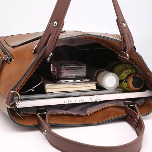 Damen Vintage Lederschultertasche