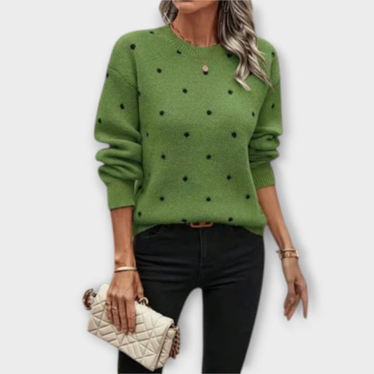 AVA | LÄSSIGER LANGÄRMLIGER STRICKPULLOVER MIT TUPFENMUSTER