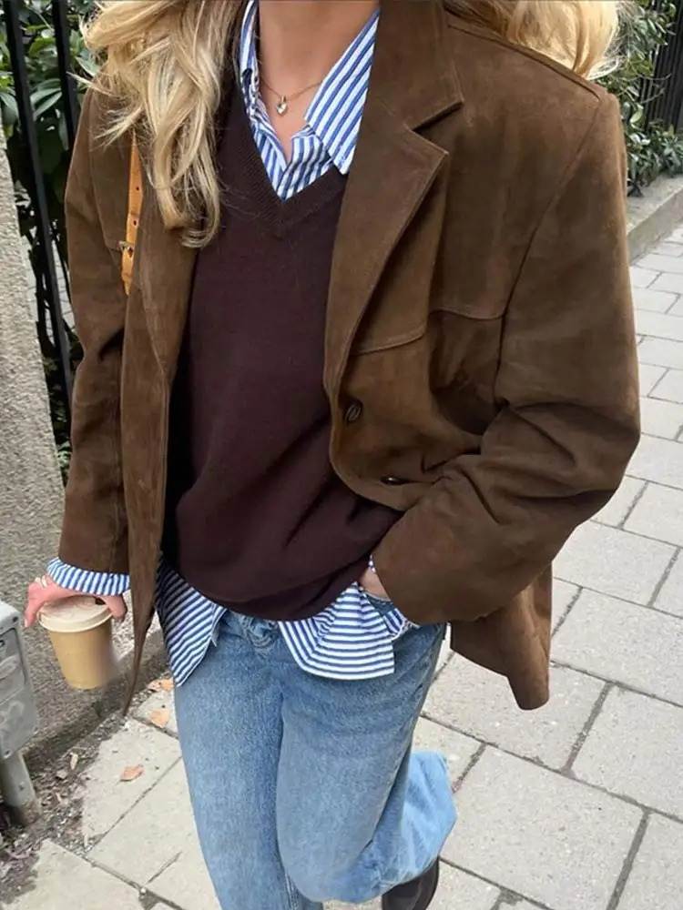 Giada | Oversized Jacke Aus Wildleder Mit Knöpfen