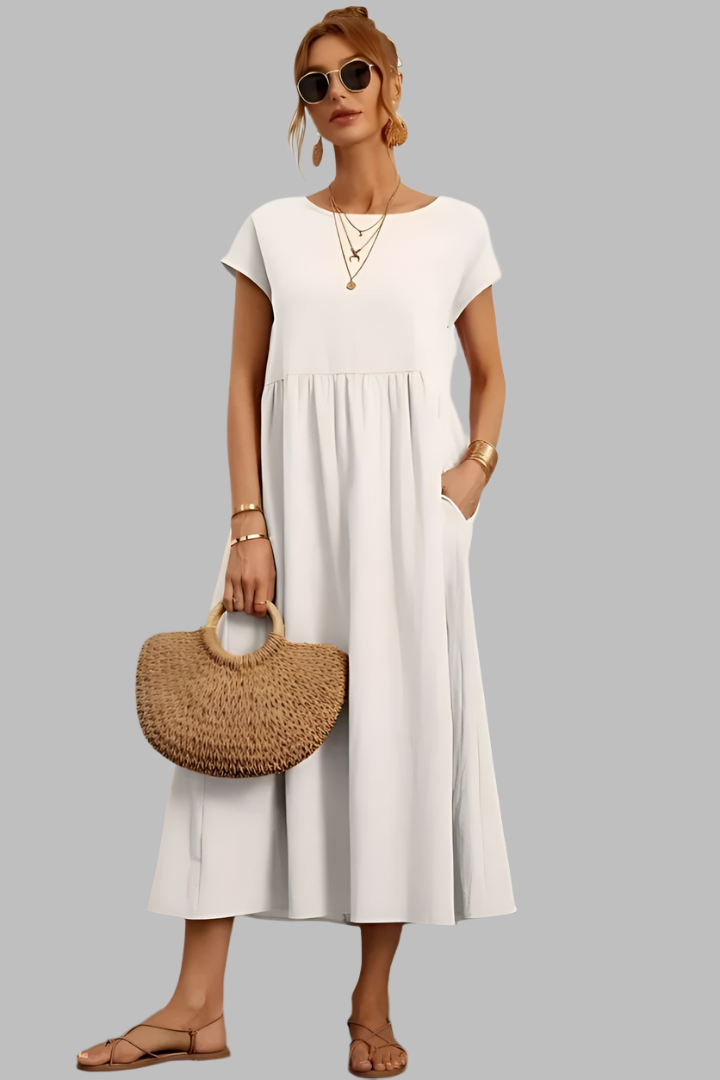 Ariana | Rundhalsausschnitt Vintage Baumwollkleid