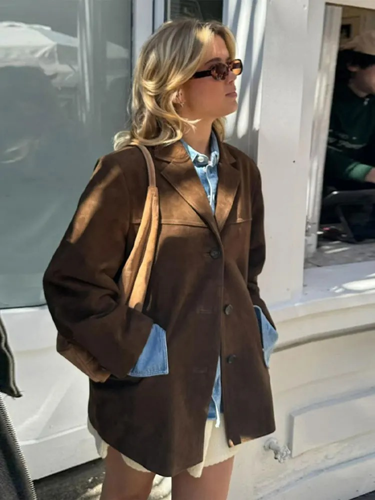 Giada | Oversized Jacke Aus Wildleder Mit Knöpfen