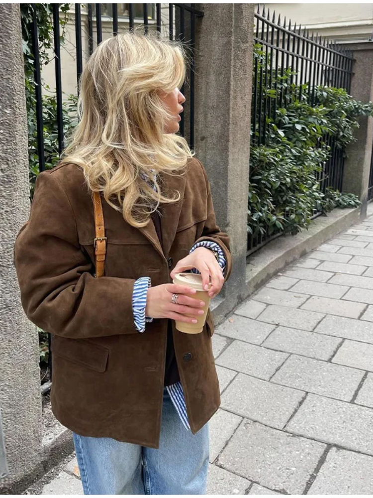 Giada | Oversized Jacke Aus Wildleder Mit Knöpfen