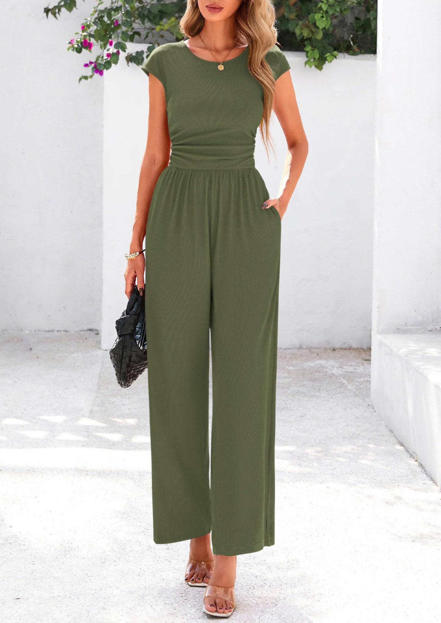 EMMA – RIPPSTRICK-JUMPSUIT MIT CAP-ÄRMELN UND WEITEM BEIN
