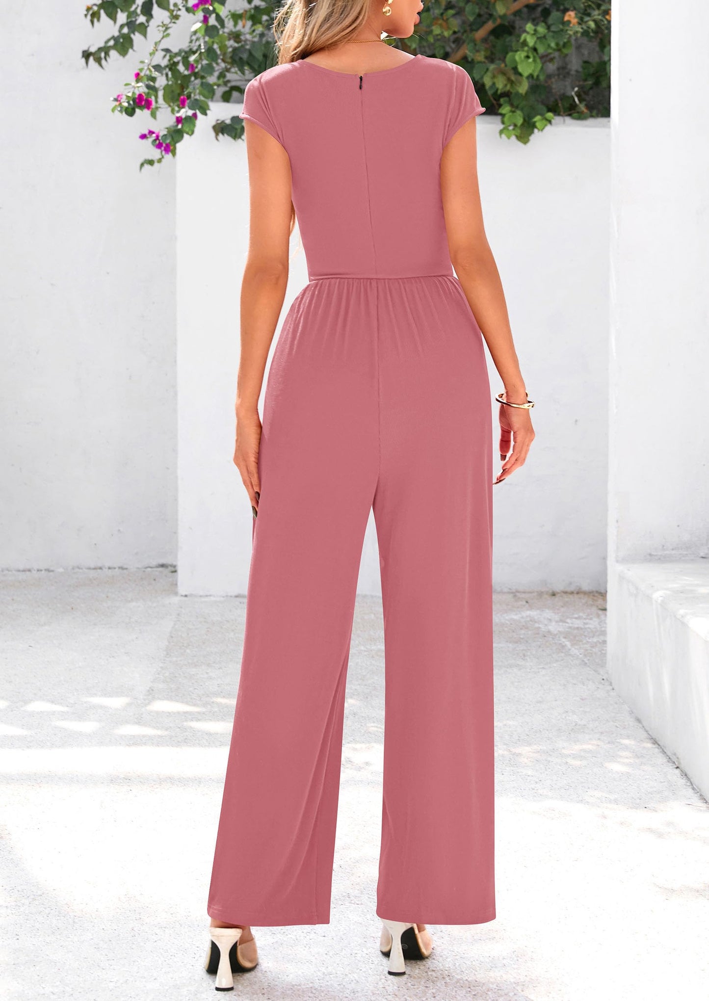 EMMA – RIPPSTRICK-JUMPSUIT MIT CAP-ÄRMELN UND WEITEM BEIN