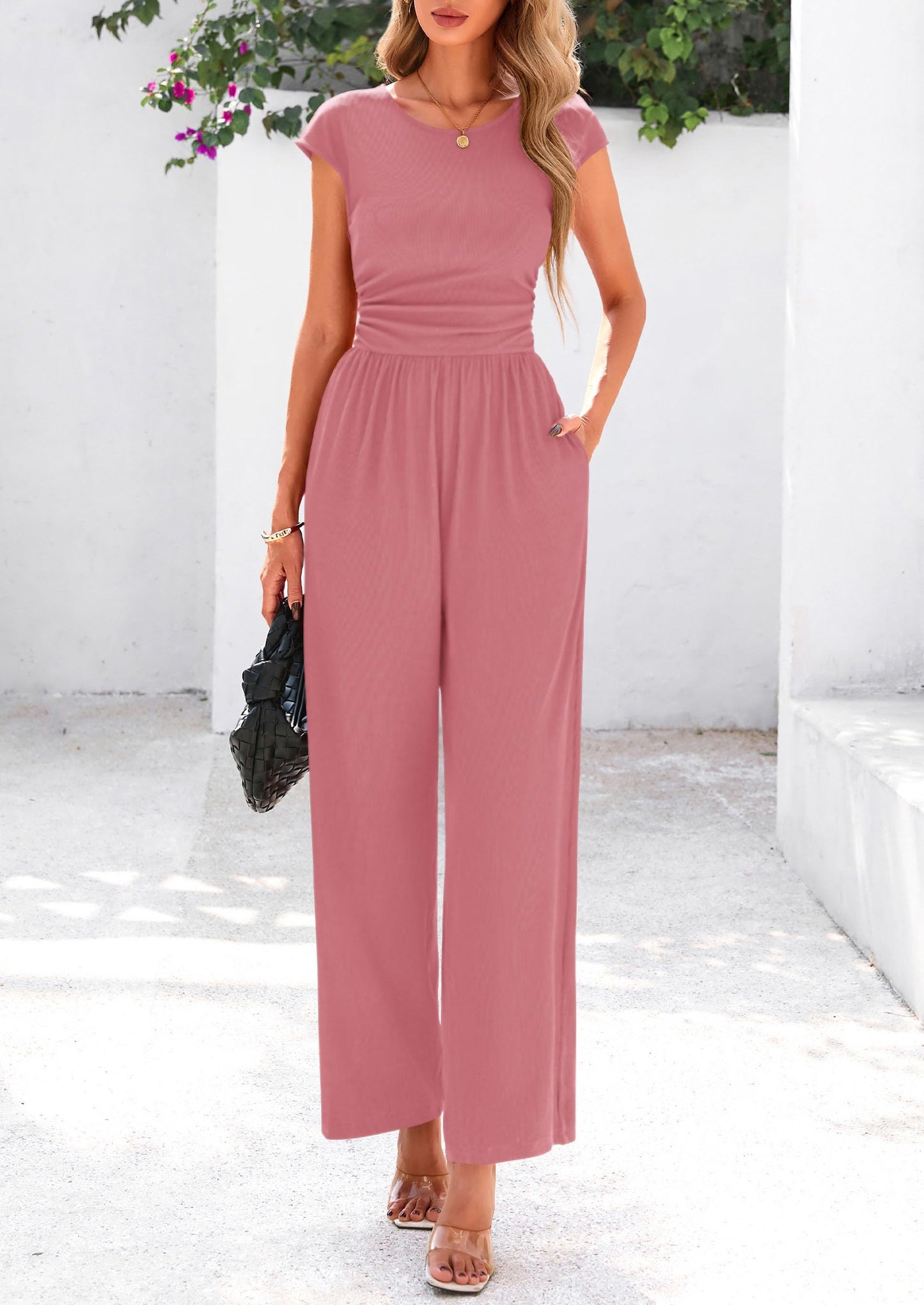 EMMA – RIPPSTRICK-JUMPSUIT MIT CAP-ÄRMELN UND WEITEM BEIN