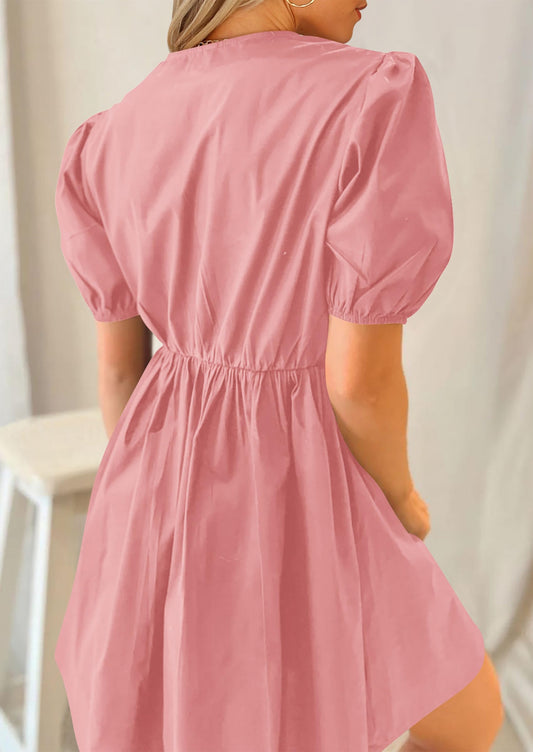 LUNA - SOMMERMINIKLEID MIT SCHLEIFE & LAMPIONÄRMELN VERSPIELTES BABYDOLL-KLEID MIT TASCHEN