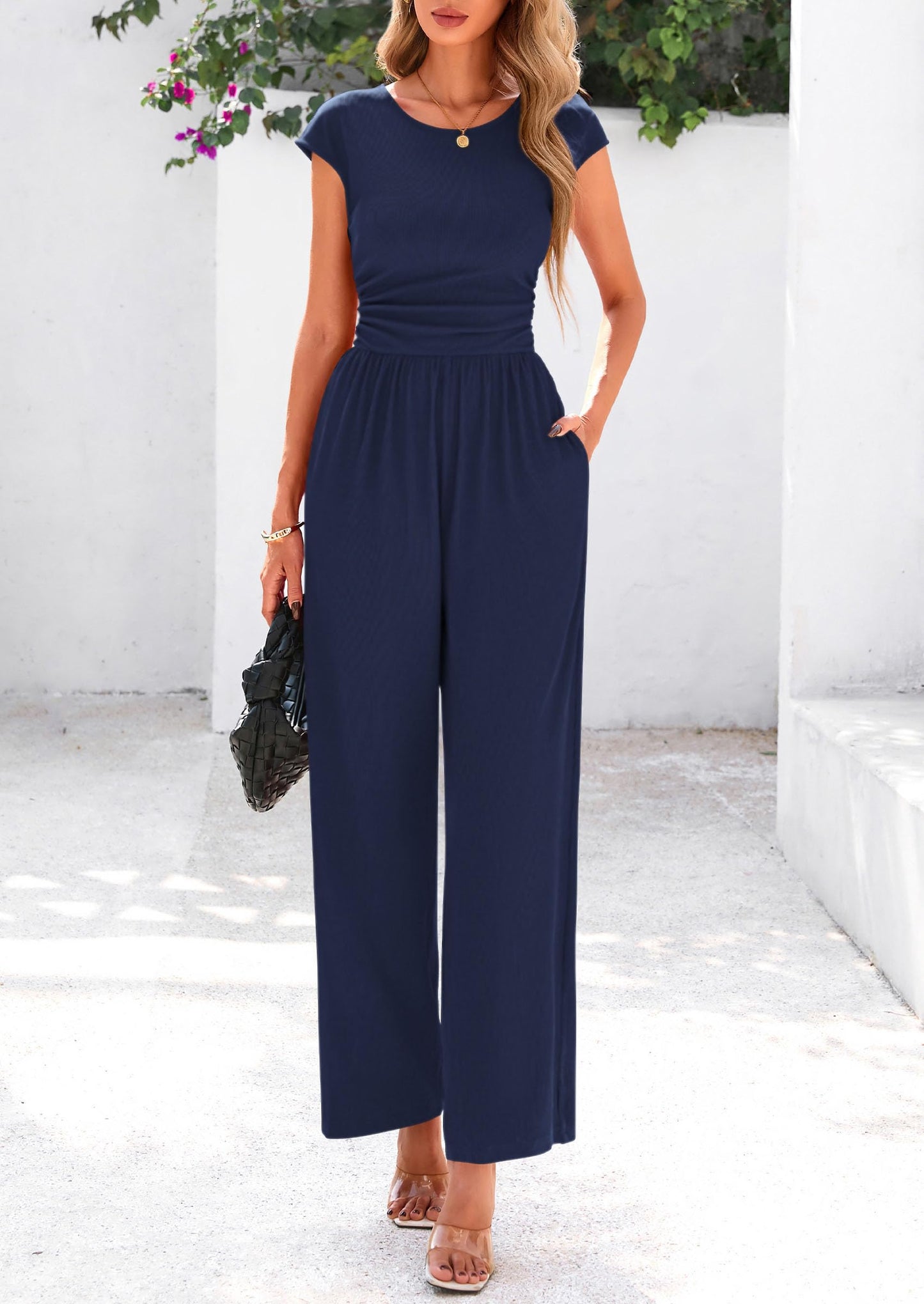 EMMA – RIPPSTRICK-JUMPSUIT MIT CAP-ÄRMELN UND WEITEM BEIN