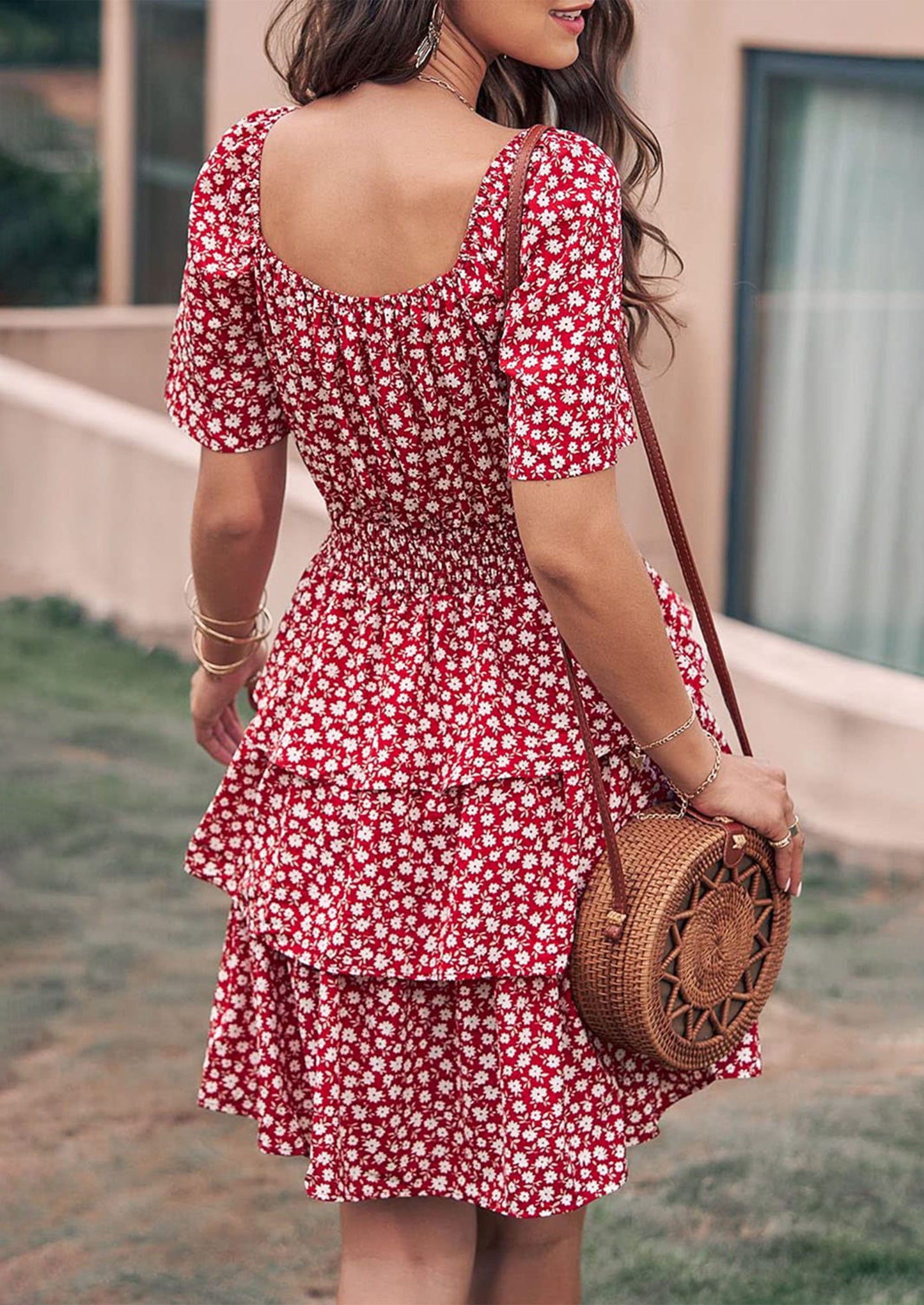 ELIANA - BOHO MINIKLEID MIT VOLANTS UND KARREE-AUSSCHNITT