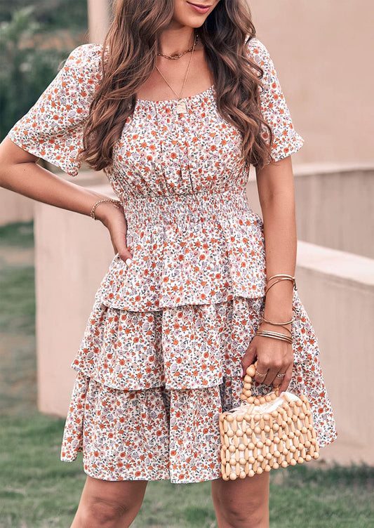 ELIANA - BOHO MINIKLEID MIT VOLANTS UND KARREE-AUSSCHNITT