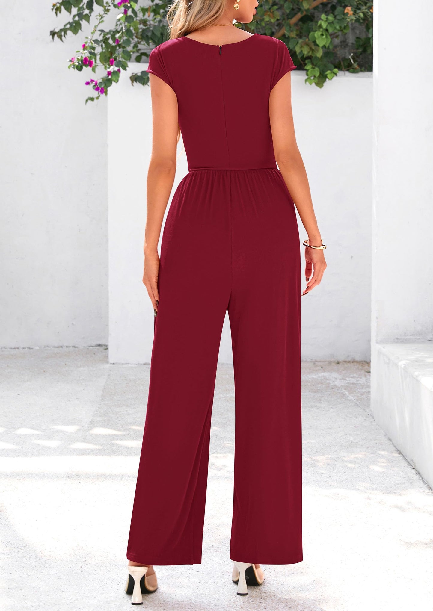 EMMA – RIPPSTRICK-JUMPSUIT MIT CAP-ÄRMELN UND WEITEM BEIN