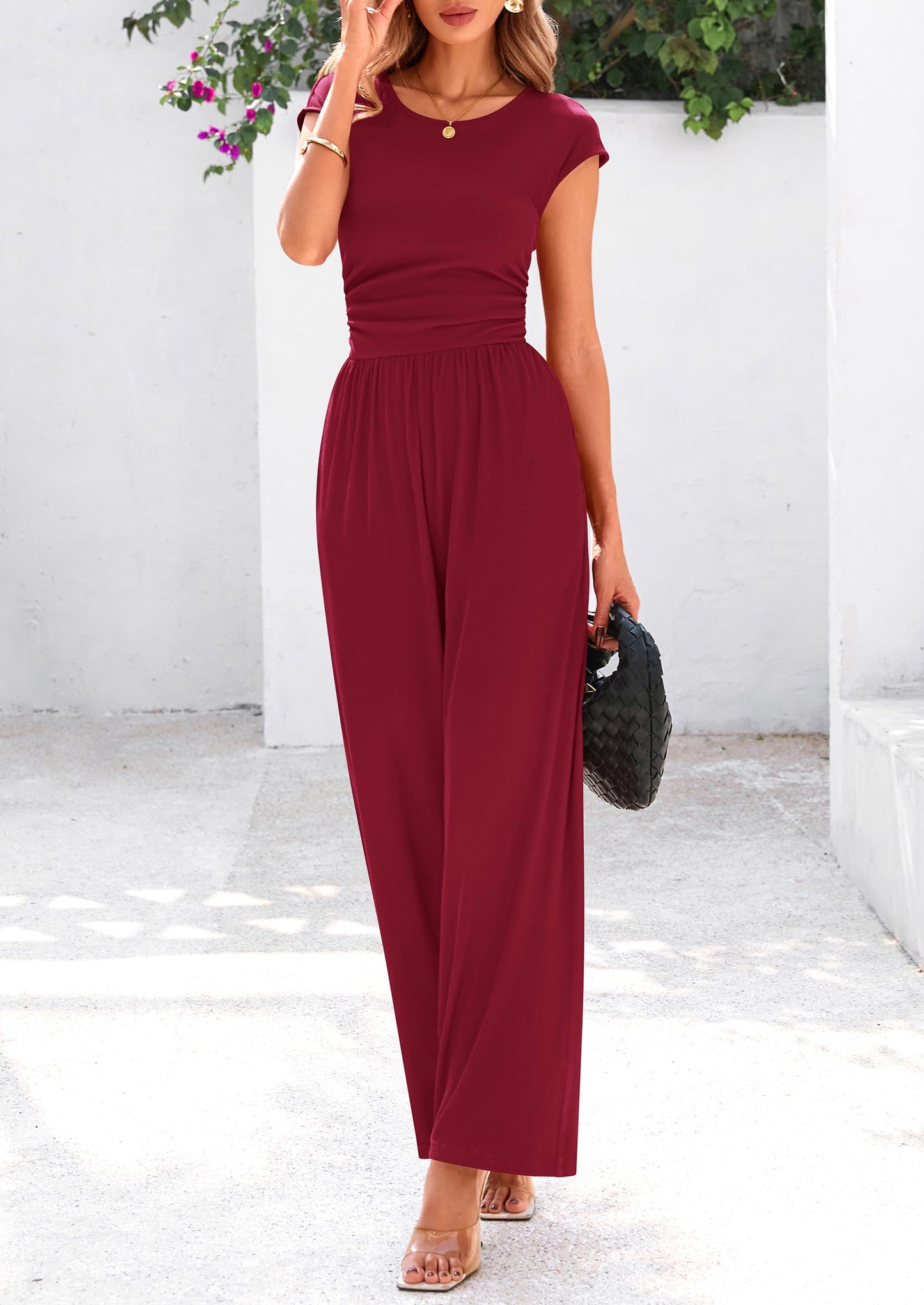 EMMA – RIPPSTRICK-JUMPSUIT MIT CAP-ÄRMELN UND WEITEM BEIN