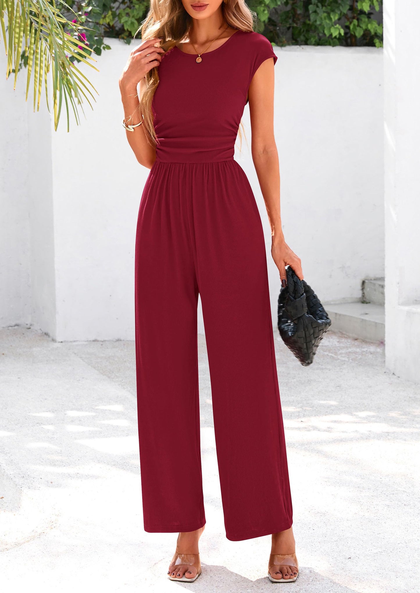 EMMA – RIPPSTRICK-JUMPSUIT MIT CAP-ÄRMELN UND WEITEM BEIN