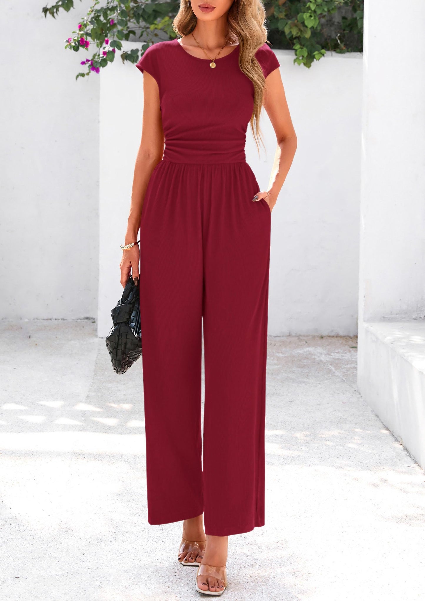 EMMA – RIPPSTRICK-JUMPSUIT MIT CAP-ÄRMELN UND WEITEM BEIN