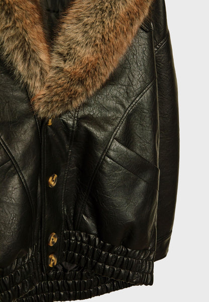 LUXE | VEGANE LEDERJACKE MIT ABNEHMBAREM FELLKRAGEN