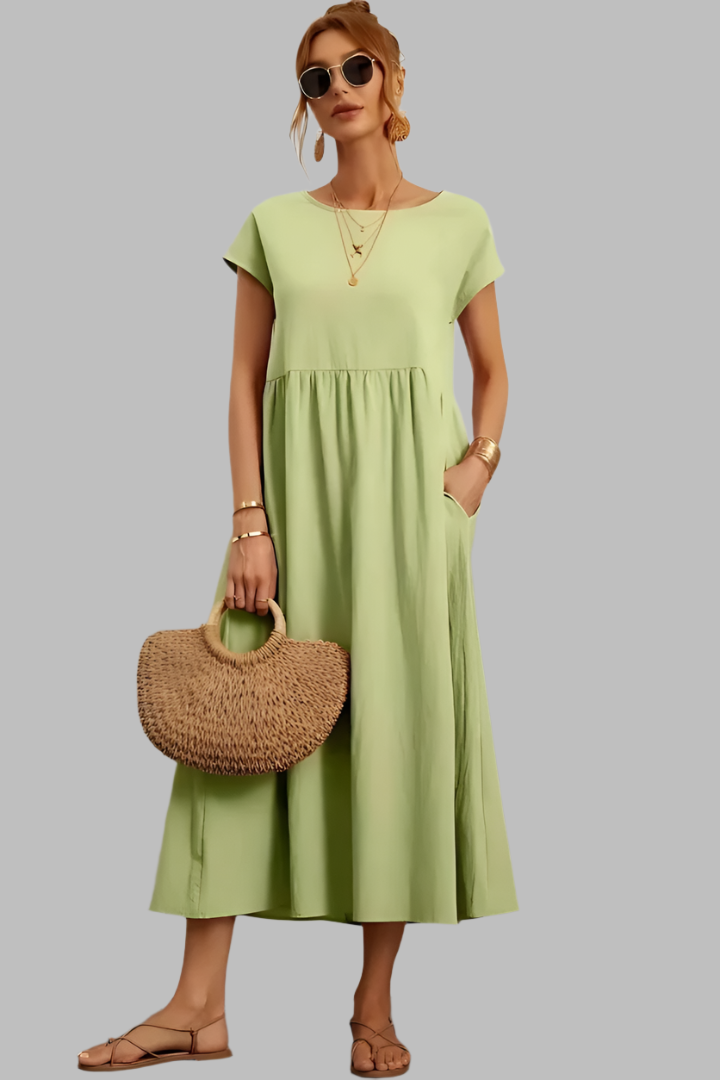 Ariana | Rundhalsausschnitt Vintage Baumwollkleid