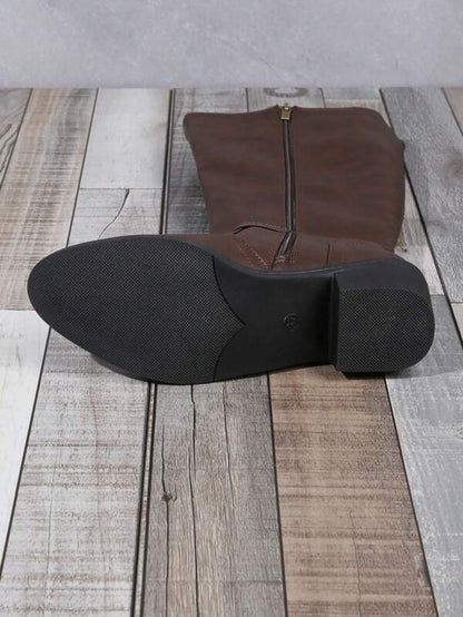 Women's Fashionable Comfortable Chunky Heel High-Cut Riding Boots With Inner Zipper, Pointed Toe