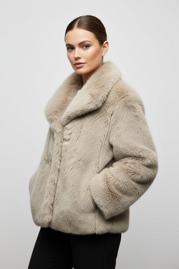 YULIA | VEGANE CROPPED FELLJACKE MIT REVERSKRAGEN