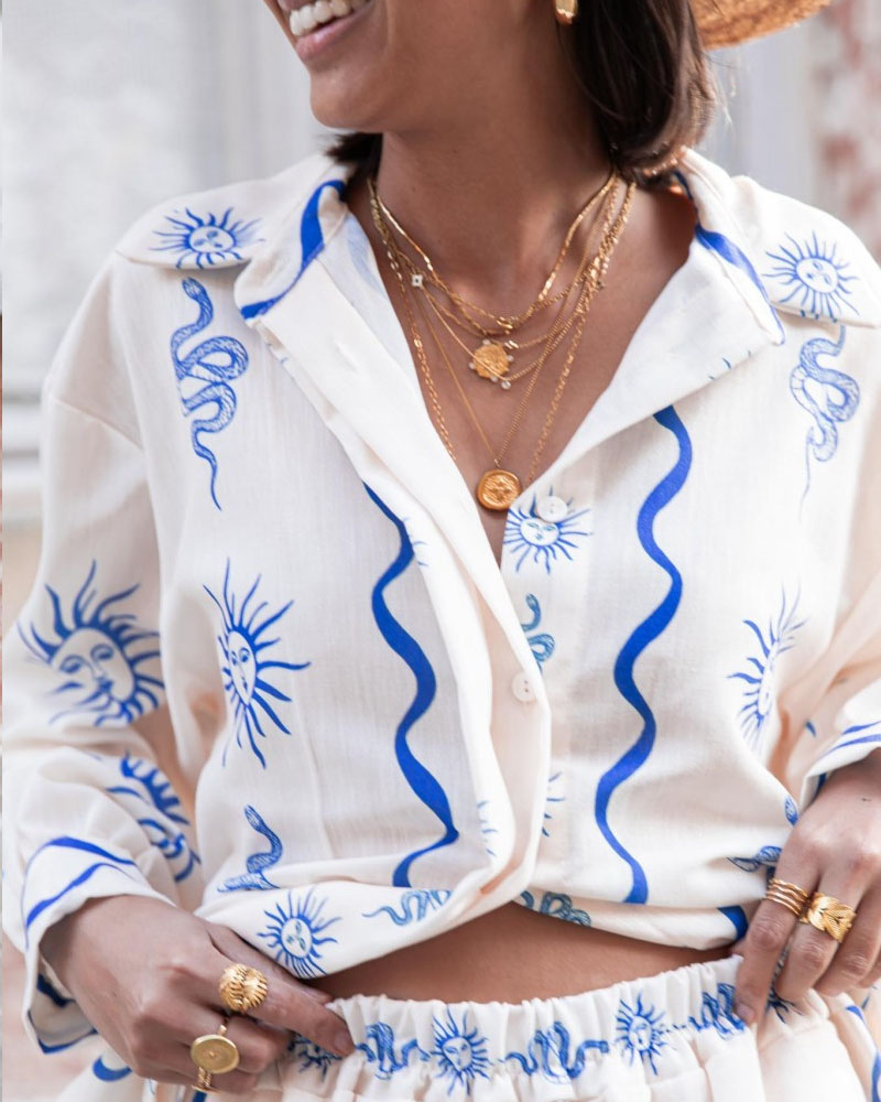 Tiffany | Langärmeliges Oberteil Und Shorts Set