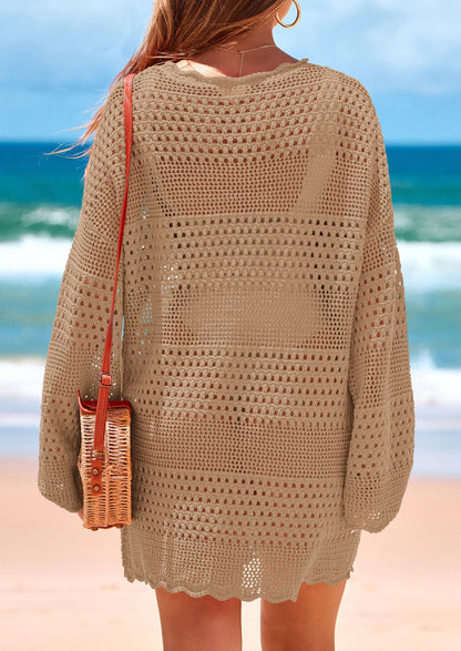 ISLA - GEHÄKELTES STRANDKLEID MIT HOLLOW-OUT-LOOK BOHO COVER-UP FÜR SOMMER & URLAUB