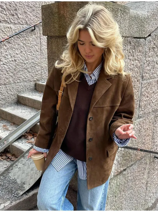 Giada | Oversized Jacke Aus Wildleder Mit Knöpfen