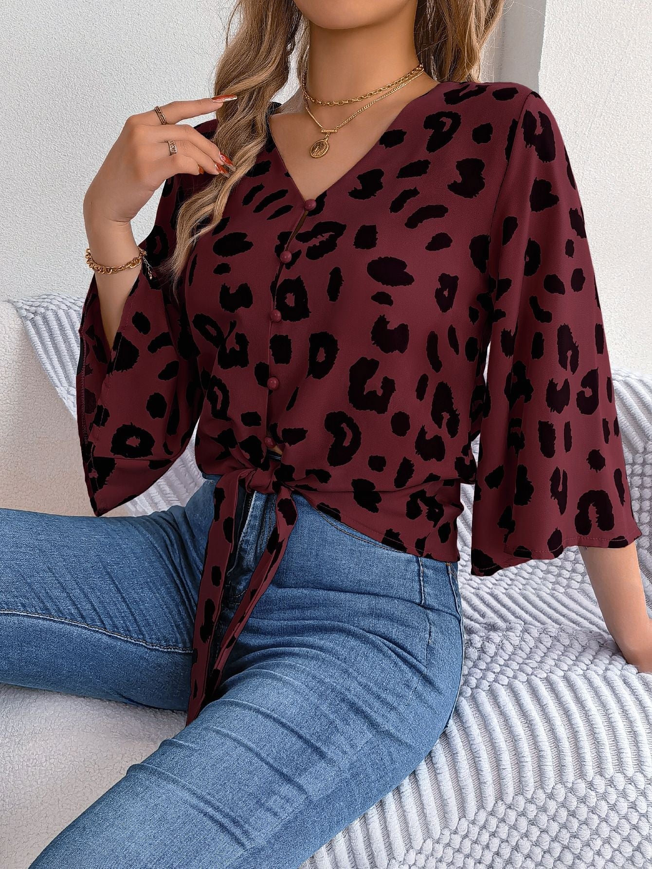 Rose| Bluse mit Muster und Schleife