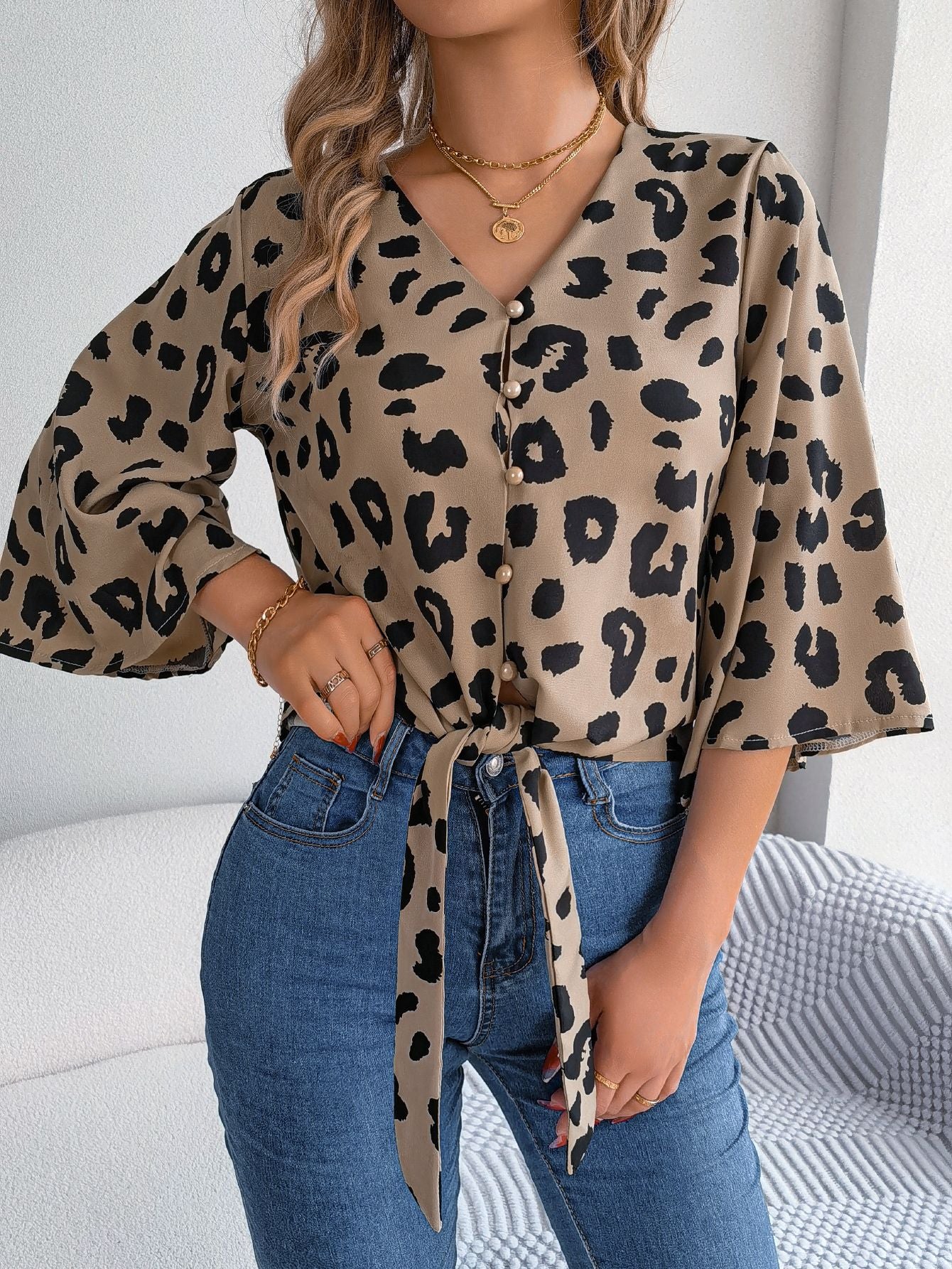 Rose| Bluse mit Muster und Schleife