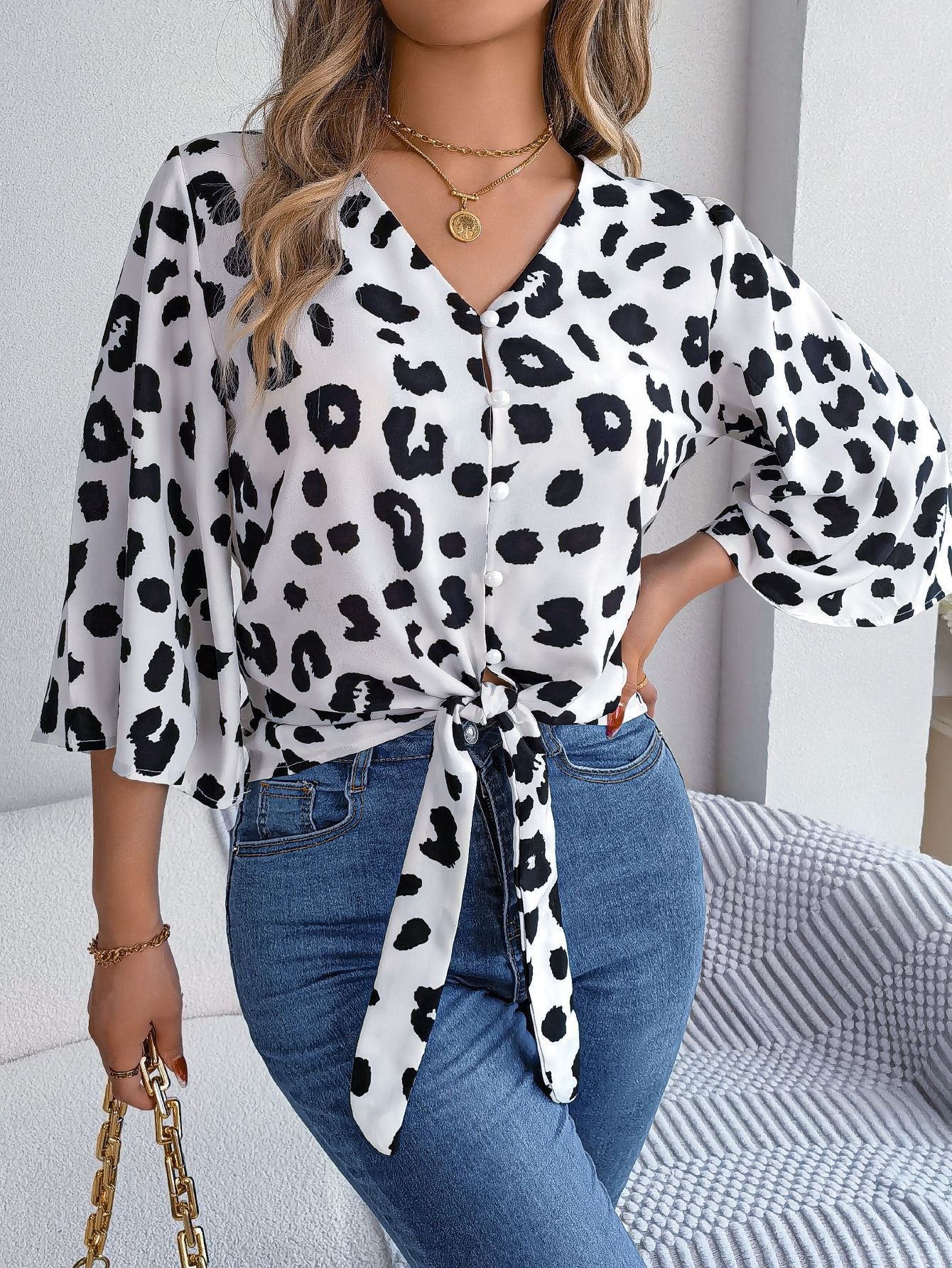 Rose| Bluse mit Muster und Schleife