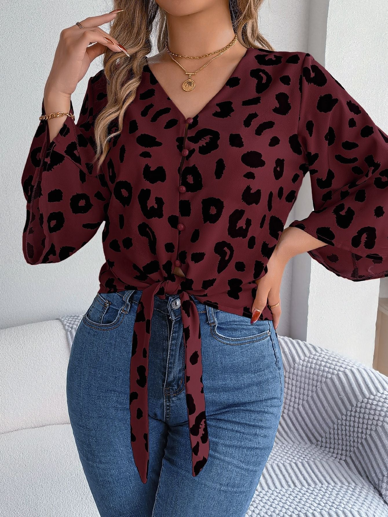 Rose| Bluse mit Muster und Schleife