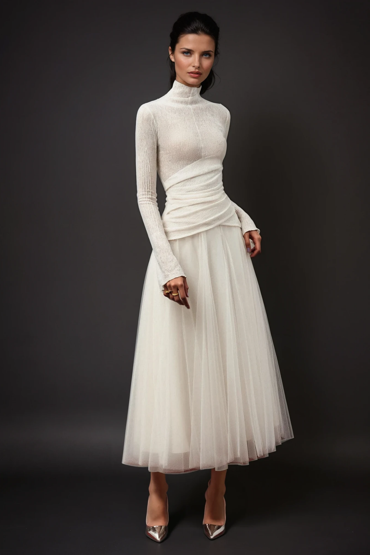 ELORIA | HIGH-NECK RUCH MAXI KLEID-SET