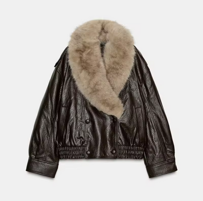 LUXE | VEGANE LEDERJACKE MIT ABNEHMBAREM FELLKRAGEN