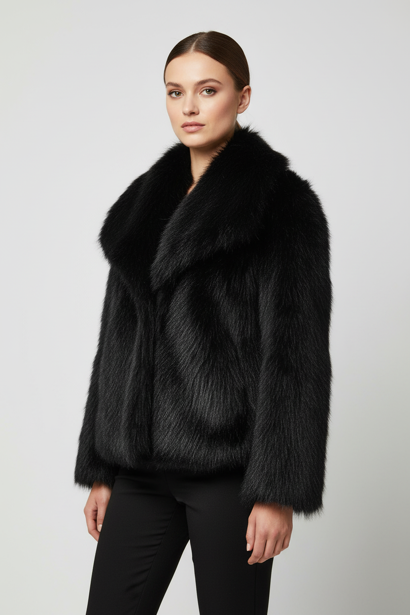 MILA | KURZER KUNSTPELZ-MANTEL IN KASCHMIR-OPTIK