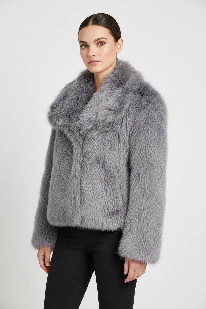 MILA | KURZER KUNSTPELZ-MANTEL IN KASCHMIR-OPTIK