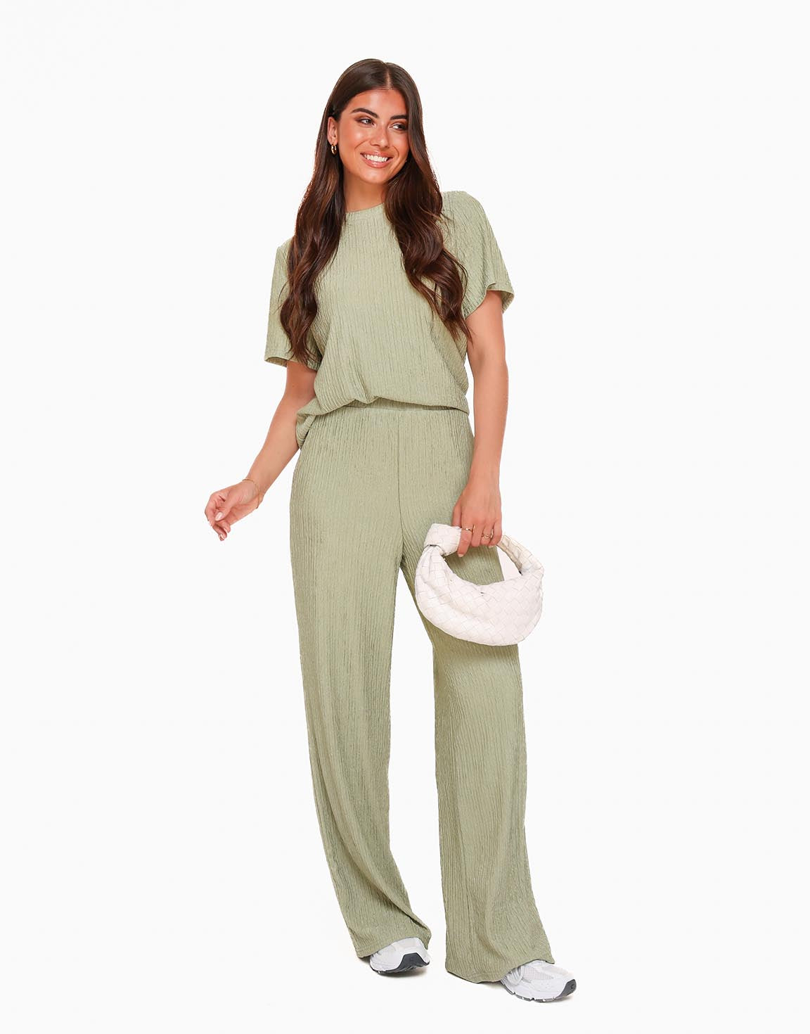 Sandra | helles armeegrünes Plissee-Set