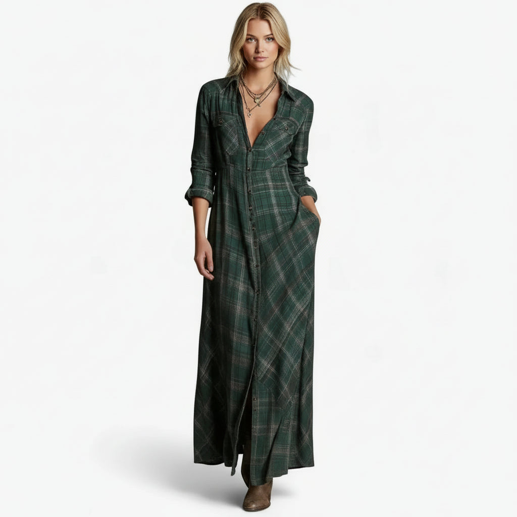 ROSA | MAXI-HEMDKLEID MIT KAROMUSTER