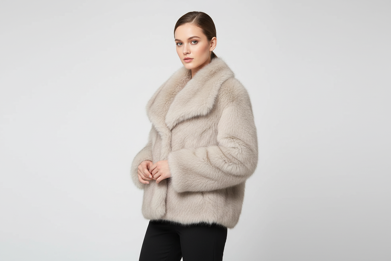 MILA | KURZER KUNSTPELZ-MANTEL IN KASCHMIR-OPTIK