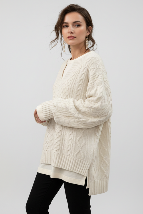 ÜBERGROSSER STRICKPULLOVER MIT ZOPFMUSTER