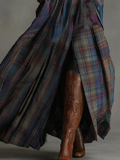 ELORA | RETRO-WILDLEDERIMITAT-MAXIKLEID IM ETHNO-STIL MIT KAROMUSTER & GÜRTEL