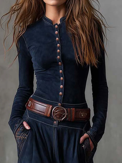 MARLENE | VINTAGE-WILDLEDER-MAXIKLEID MIT KARO & GÜRTEL