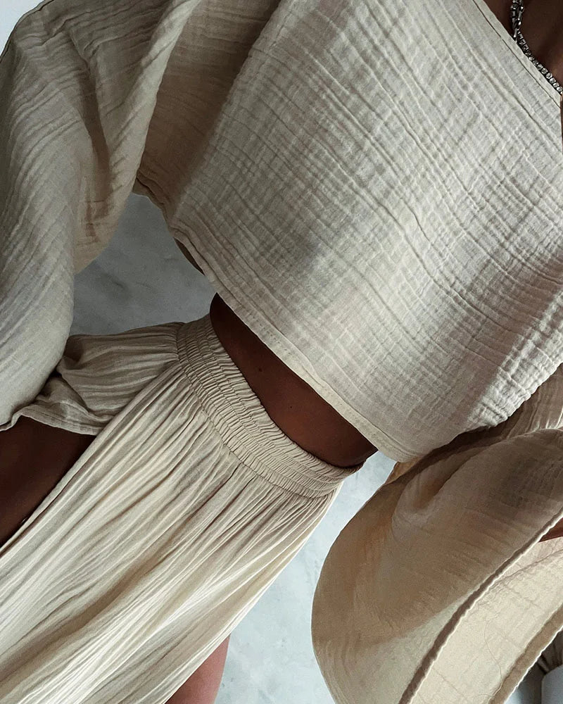 Nora | Zweiteiliges Set aus Baumwolle und Leinen mit schickem Schlitz