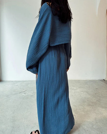 Nora | Zweiteiliges Set aus Baumwolle und Leinen mit schickem Schlitz