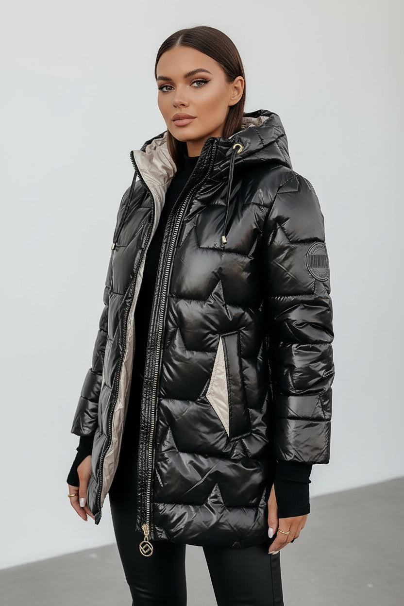 ALINA | LANGE, WARME STEPPJACKE MIT GROSSZÜGIGER KAPUZE