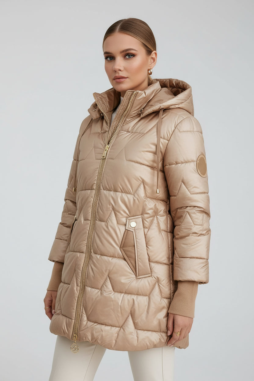 ALINA | LANGE, WARME STEPPJACKE MIT GROSSZÜGIGER KAPUZE