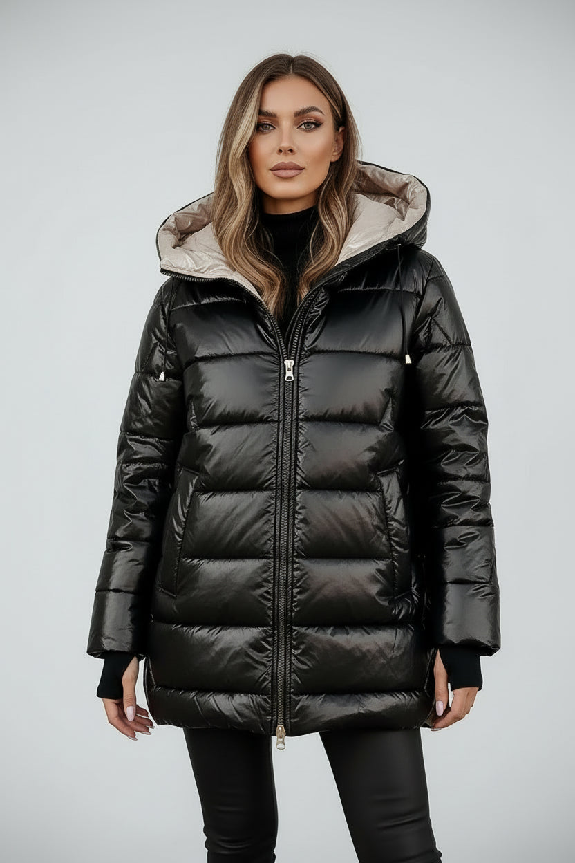 ALINA | LANGE, WARME STEPPJACKE MIT GROSSZÜGIGER KAPUZE