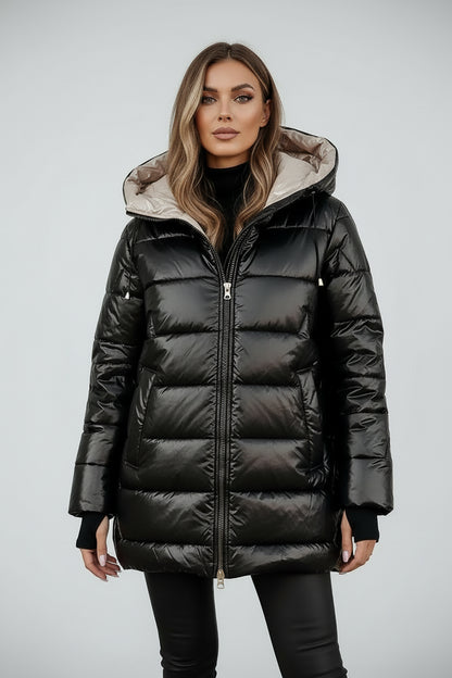 ALINA | LANGE, WARME STEPPJACKE MIT GROSSZÜGIGER KAPUZE