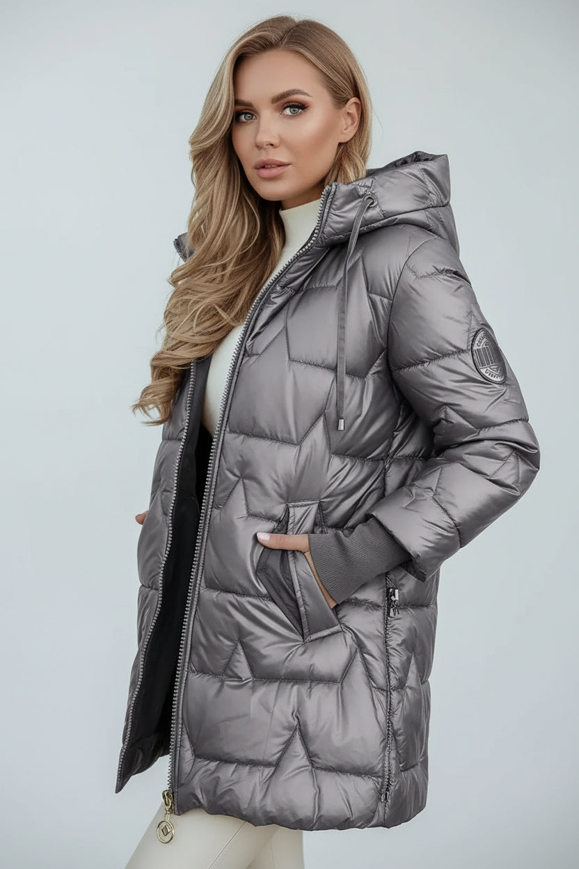 ALINA | LANGE, WARME STEPPJACKE MIT GROSSZÜGIGER KAPUZE