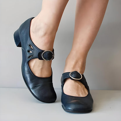 DAMEN SANDALEN MIT KEILSCHNALLE AUS LEDER